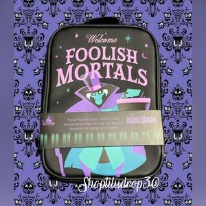 Disney Parks Haunted Mansion Welcome Foolish Mortals Mini Travel Bag & Eye Mask